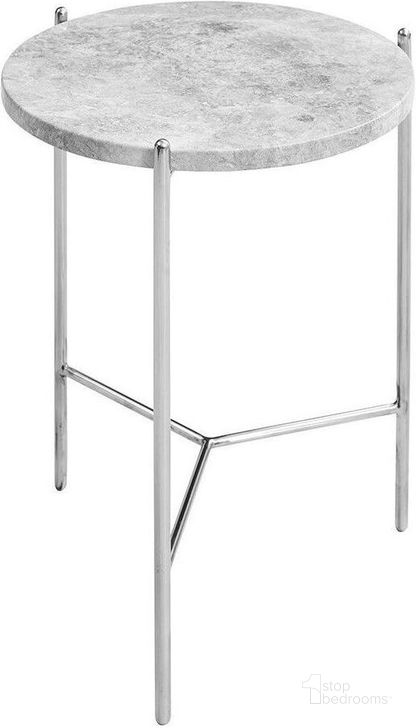 The appearance of Bolt Polished Stainless Steel And Grey Marble Top 18 Inch End Table designed by Bellini Modern Living in the transitional interior design. This gray piece of furniture  was selected by 1StopBedrooms from Bolt Collection to add a touch of cosiness and style into your home. Sku: BOLT-18 M ET GRY. Product Type: End Table. Image1