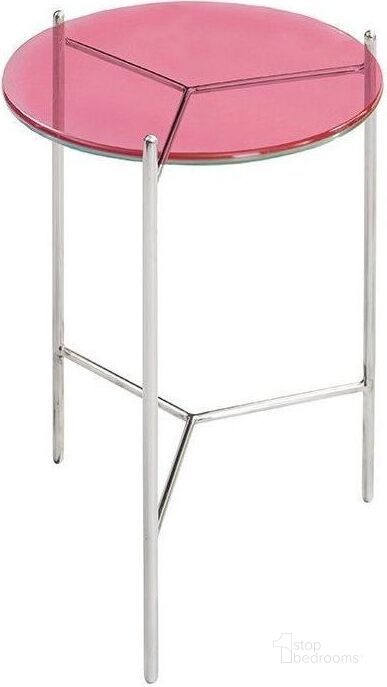 The appearance of Bolt Polished Stainless Steel And Pink Top 18 Inch End Table designed by Bellini Modern Living in the transitional interior design. This pink piece of furniture  was selected by 1StopBedrooms from Bolt Collection to add a touch of cosiness and style into your home. Sku: BOLT-18 G ET PNK. Product Type: End Table.