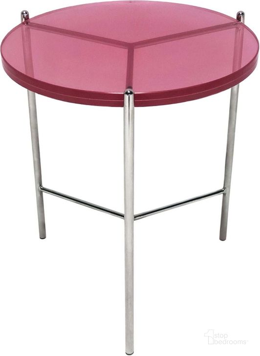 The appearance of Bolt Polished Stainless Steel And Pink Top 24 Inch End Table designed by Bellini Modern Living in the transitional interior design. This pink piece of furniture  was selected by 1StopBedrooms from Bolt Collection to add a touch of cosiness and style into your home. Sku: BOLT-24 G ET PNK. Product Type: End Table. Image1