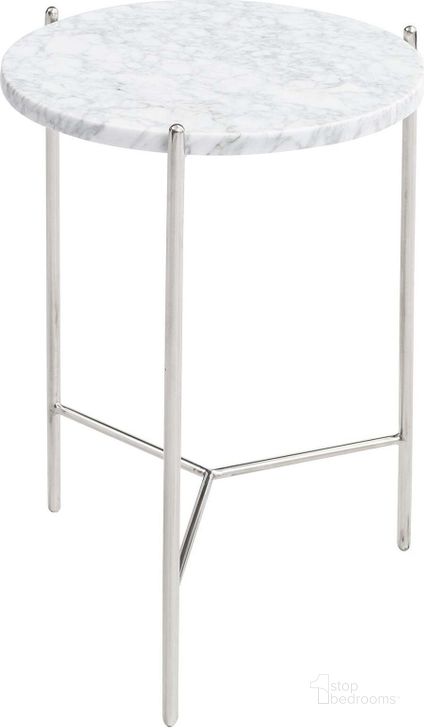 The appearance of Bolt Polished Stainless Steel And White Marble Top 24 Inch End Table designed by Bellini Modern Living in the transitional interior design. This white and silver piece of furniture  was selected by 1StopBedrooms from Bolt Collection to add a touch of cosiness and style into your home. Sku: BOLT-24 M ET WHT. Product Type: End Table. Image1