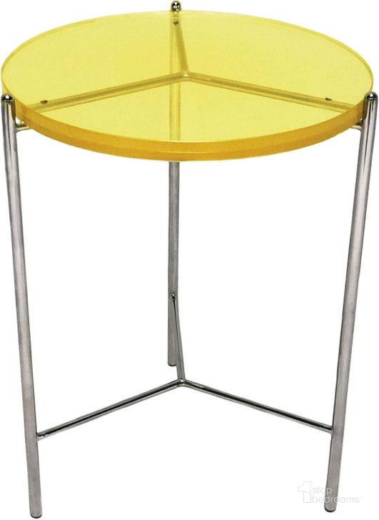 The appearance of Bolt Polished Stainless Steel And Yellow Top 18 Inch End Table designed by Bellini Modern Living in the transitional interior design. This yellow piece of furniture  was selected by 1StopBedrooms from Bolt Collection to add a touch of cosiness and style into your home. Sku: BOLT-18 G ET YEL. Product Type: End Table. Image1