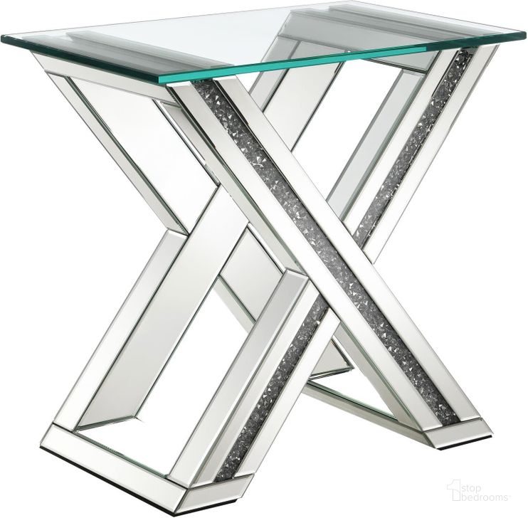 The appearance of Bonnie X-Base Rectangle Glass Top End Table Mirror designed by Coaster in the modern / contemporary interior design. This mirror piece of furniture  was selected by 1StopBedrooms from Bonnie Collection to add a touch of cosiness and style into your home. Sku: 707787. Product Type: End Table. Material: MDF. Image1