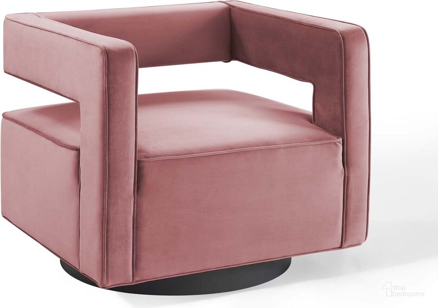 The appearance of Booth Performance Velvet Swivel Armchair EEI-3948-DUS designed by Modway in the modern / contemporary interior design. This dusty rose piece of furniture  was selected by 1StopBedrooms from Booth Collection to add a touch of cosiness and style into your home. Sku: EEI-3948-DUS. Material: Wood. Product Type: Arm Chair. Image1