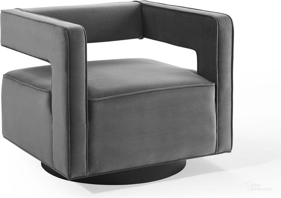 The appearance of Booth Performance Velvet Swivel Armchair EEI-3948-GRY designed by Modway in the modern / contemporary interior design. This gray piece of furniture  was selected by 1StopBedrooms from Booth Collection to add a touch of cosiness and style into your home. Sku: EEI-3948-GRY. Material: Wood. Product Type: Arm Chair. Image1