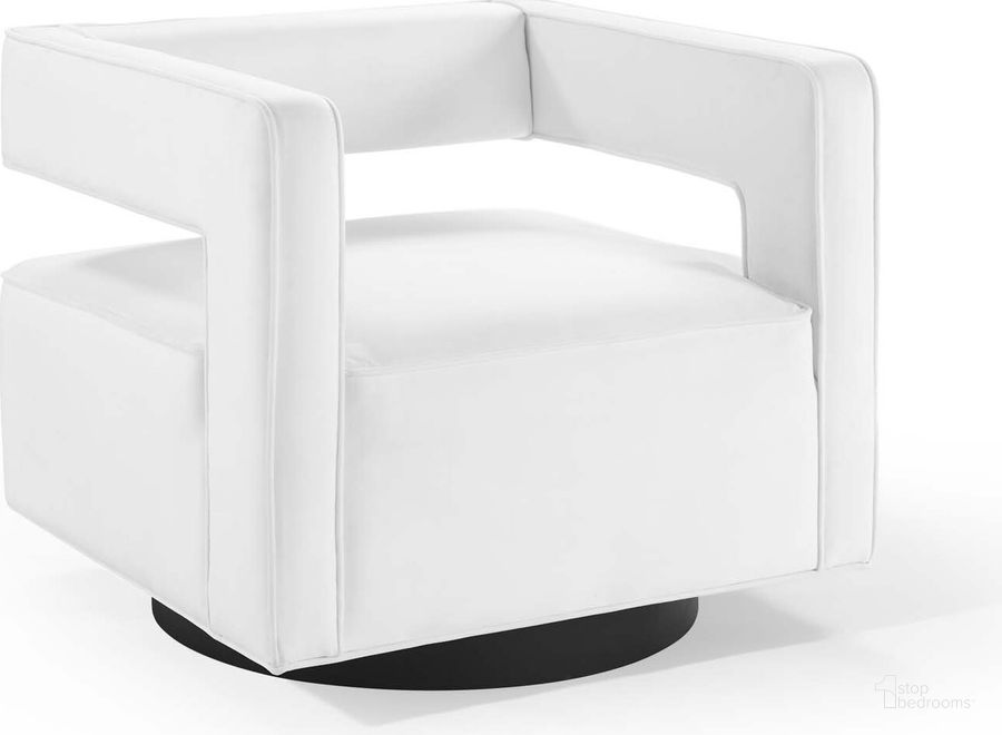 The appearance of Booth Performance Velvet Swivel Armchair EEI-3948-WHI designed by Modway in the modern / contemporary interior design. This white piece of furniture  was selected by 1StopBedrooms from Booth Collection to add a touch of cosiness and style into your home. Sku: EEI-3948-WHI. Material: Wood. Product Type: Arm Chair. Image1