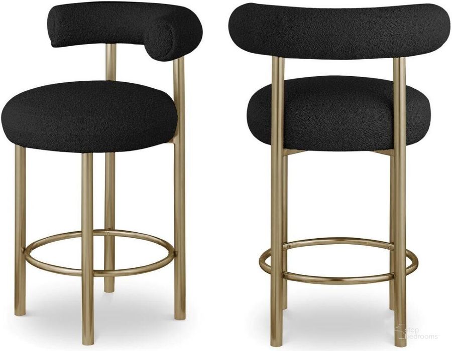 The appearance of Bordeaux Black Boucle Fabric Stool Set of 2 designed by Meridian in the modern / contemporary interior design. This black piece of furniture  was selected by 1StopBedrooms from Bordeaux Collection to add a touch of cosiness and style into your home. Sku: 547Black-C. Product Type: Stool. Material: Iron. Image1