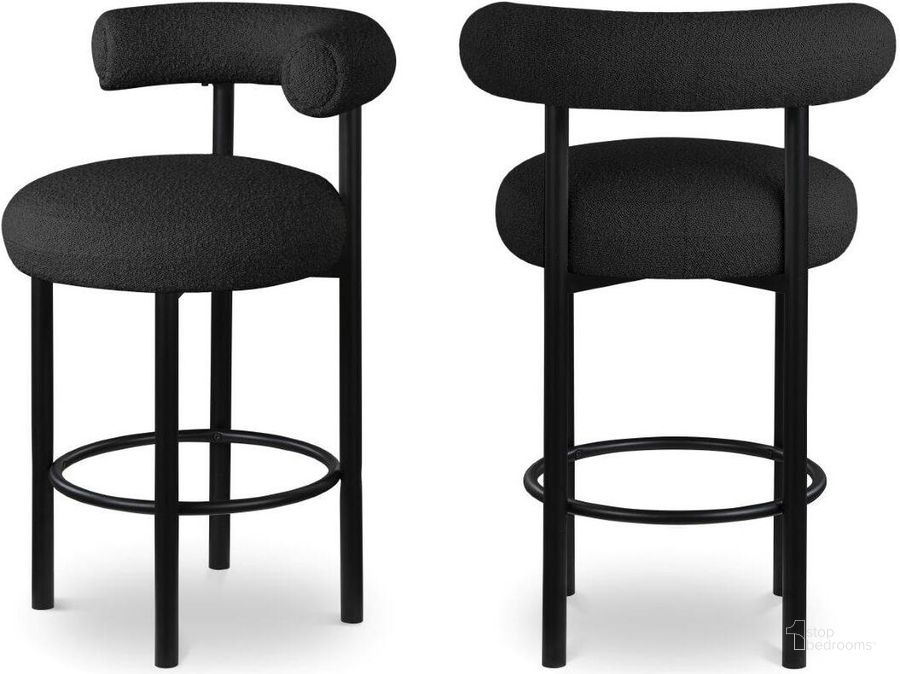 The appearance of Bordeaux Black Boucle Fabric Stool Set of 2 551Black-C designed by Meridian in the modern / contemporary interior design. This black piece of furniture  was selected by 1StopBedrooms from Bordeaux Collection to add a touch of cosiness and style into your home. Sku: 551Black-C. Product Type: Stool. Material: Iron. Image1