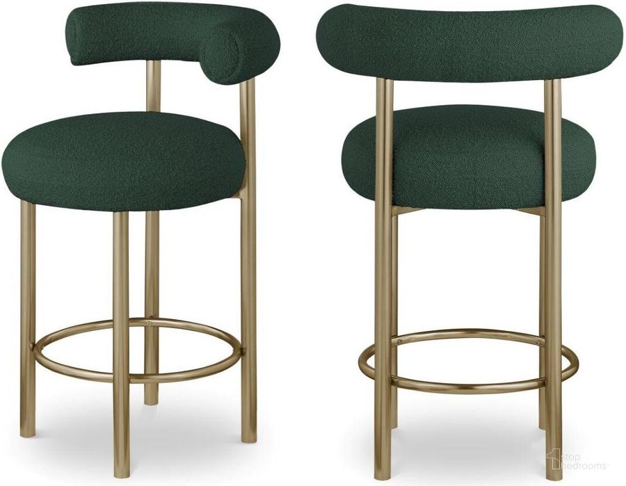 The appearance of Bordeaux Green Boucle Fabric Stool Set of 2 547Green-C designed by Meridian in the modern / contemporary interior design. This green piece of furniture  was selected by 1StopBedrooms from Bordeaux Collection to add a touch of cosiness and style into your home. Sku: 547Green-C. Product Type: Stool. Material: Iron. Image1