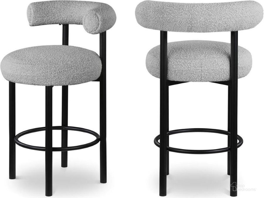The appearance of Bordeaux Grey Boucle Fabric Stool Set of 2 designed by Meridian in the modern / contemporary interior design. This grey piece of furniture  was selected by 1StopBedrooms from Bordeaux Collection to add a touch of cosiness and style into your home. Sku: 551Grey-C. Product Type: Stool. Material: Iron. Image1