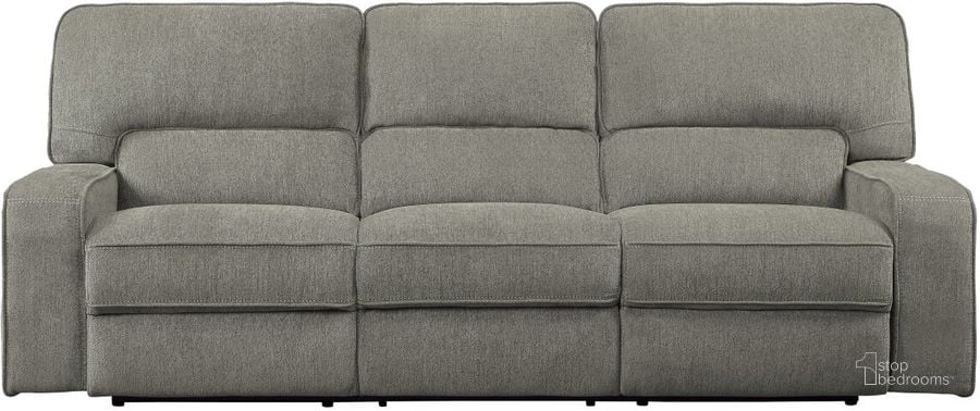 The appearance of Borneo Mocha Power Double Reclining Sofa With Power Headrests designed by Homelegance in the transitional interior design. This gray piece of furniture  was selected by 1StopBedrooms from Borneo Collection to add a touch of cosiness and style into your home. Sku: 9849MC-3PWH. Material: Wood. Product Type: Reclining Sofa. Image1