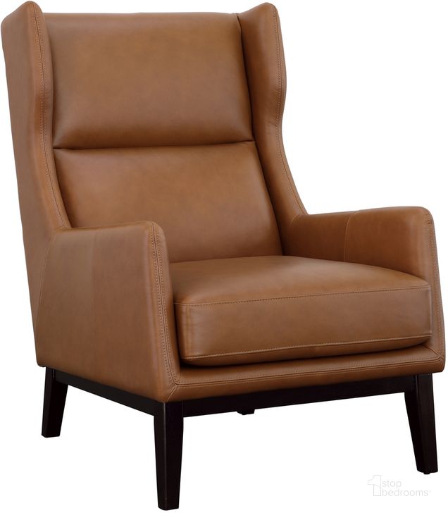 The appearance of Boston Brown Leather Armchair designed by Coast to Coast in the transitional interior design. This brown piece of furniture  was selected by 1StopBedrooms from Boston Collection to add a touch of cosiness and style into your home. Sku: 90305. Material: Wood. Product Type: Accent Chair. Image1