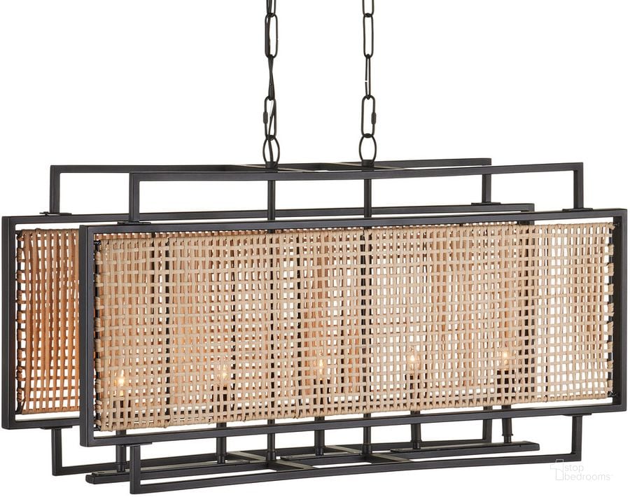 The appearance of Boswell Rectangular Chandelier In Natural and Black designed by Currey & Company in the modern / contemporary interior design. This natural/black piece of furniture  was selected by 1StopBedrooms from Boswell Collection to add a touch of cosiness and style into your home. Sku: 9000-1164. Material: Rattan. Product Type: Chandelier. Image1