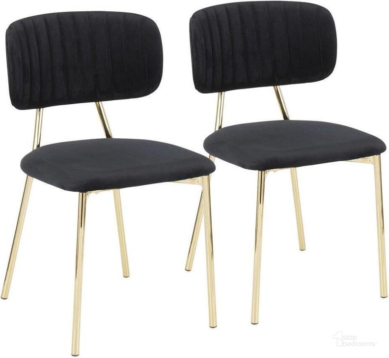 The appearance of Bouton Contemporary/Glam Chair In Gold Metal And Black Velvet - Set Of 2 designed by Lumisource in the modern / contemporary interior design. This black piece of furniture  was selected by 1StopBedrooms from Bouton Collection to add a touch of cosiness and style into your home. Sku: CH-BOUTON AUVBK2. Product Type: Chair. Material: Velvet. Image1