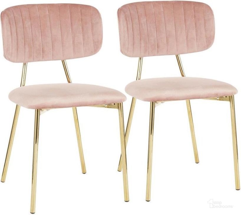 The appearance of Bouton Contemporary/Glam Chair In Gold Metal And Blush Pink Velvet - Set Of 2 designed by Lumisource in the modern / contemporary interior design. This gold piece of furniture  was selected by 1StopBedrooms from Bouton Collection to add a touch of cosiness and style into your home. Sku: CH-BOUTON AUVPK2. Product Type: Chair. Material: Velvet. Image1