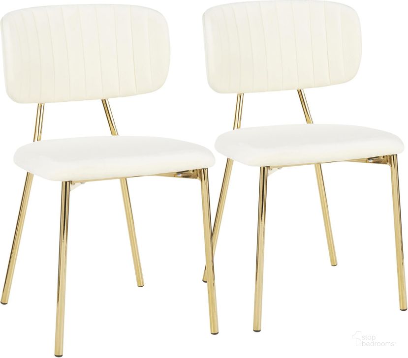 The appearance of Bouton Contemporary/Glam Chair In Gold Metal And Cream Velvet - Set Of 2 designed by Lumisource in the modern / contemporary interior design. This cream velvet piece of furniture  was selected by 1StopBedrooms from Bouton Collection to add a touch of cosiness and style into your home. Sku: CH-BOUTON AUVCR2. Product Type: Chair. Material: Velvet. Image1