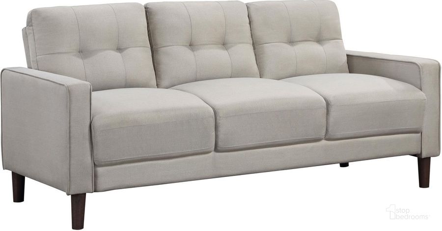 The appearance of Bowen Upholstered Track Arms Tufted Sofa In Beige designed by Coaster in the transitional interior design. This beige piece of furniture  was selected by 1StopBedrooms from Bowen Collection to add a touch of cosiness and style into your home. Sku: 506785. Material: Upholstered. Product Type: Sofa. Image1