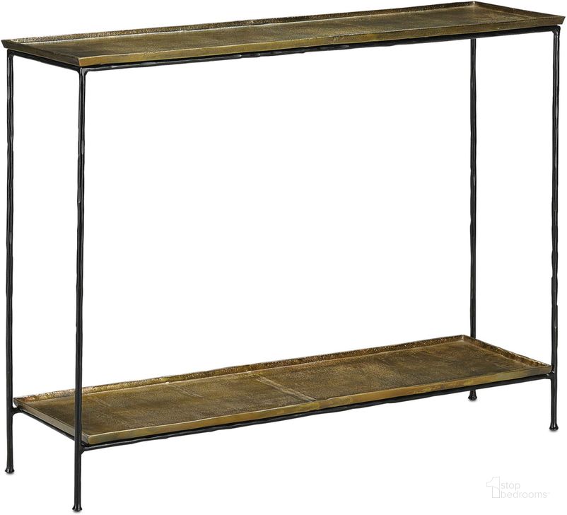 The appearance of Boyles Brass Console Table designed by Currey & Company in the modern / contemporary interior design. This brass piece of furniture  was selected by 1StopBedrooms from Boyles Collection to add a touch of cosiness and style into your home. Sku: 4000-0023. Product Type: Console Table. Material: Iron. Image1