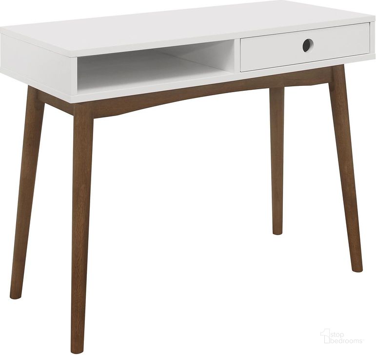 The appearance of Bradenton White And Walnut Writing Desk designed by Coaster in the modern / contemporary interior design. This white piece of furniture  was selected by 1StopBedrooms from Bradenton Collection to add a touch of cosiness and style into your home. Sku: 801931. Product Type: Desk. Material: MDF. Image1