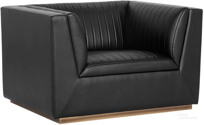 The appearance of Bradley Armchair - Vintage Black designed by Sunpan in the modern / contemporary interior design. This black piece of furniture  was selected by 1StopBedrooms from Bradley Collection to add a touch of cosiness and style into your home. Sku: 106136. Material: Faux Leather. Product Type: Arm Chair. Image1