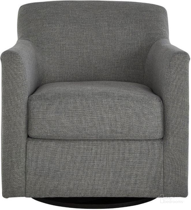 The appearance of Bradney Charcoal Swivel Accent Chair designed by Signature Design by Ashley in the transitional interior design. This smoke piece of furniture  was selected by 1StopBedrooms from Bradney Collection to add a touch of cosiness and style into your home. Sku: A3000326. Material: Fabric. Product Type: Accent Chair. Image1