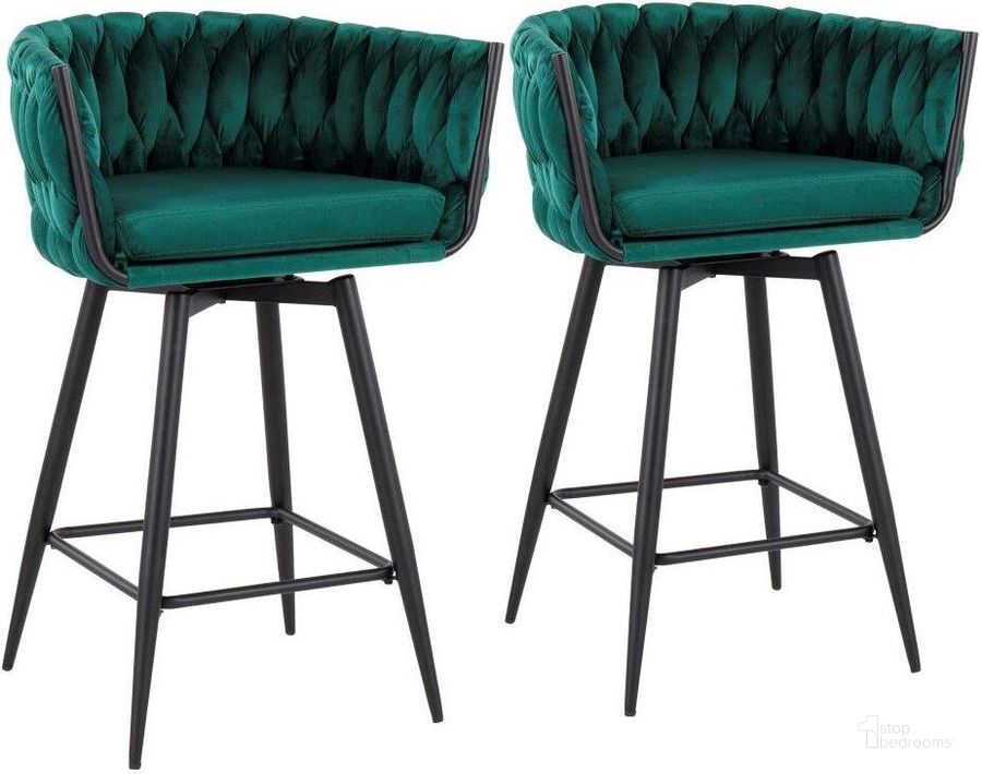 The appearance of Braided Renee Counter Stool Set of 2 in Black Steel and Green Velvet designed by Lumisource in the modern / contemporary interior design. This green velvet piece of furniture  was selected by 1StopBedrooms from Renee Collection to add a touch of cosiness and style into your home. Sku: B26-BRDRENEE 55SWVX BKVGN2. Material: Steel. Product Type: Barstool. Image1