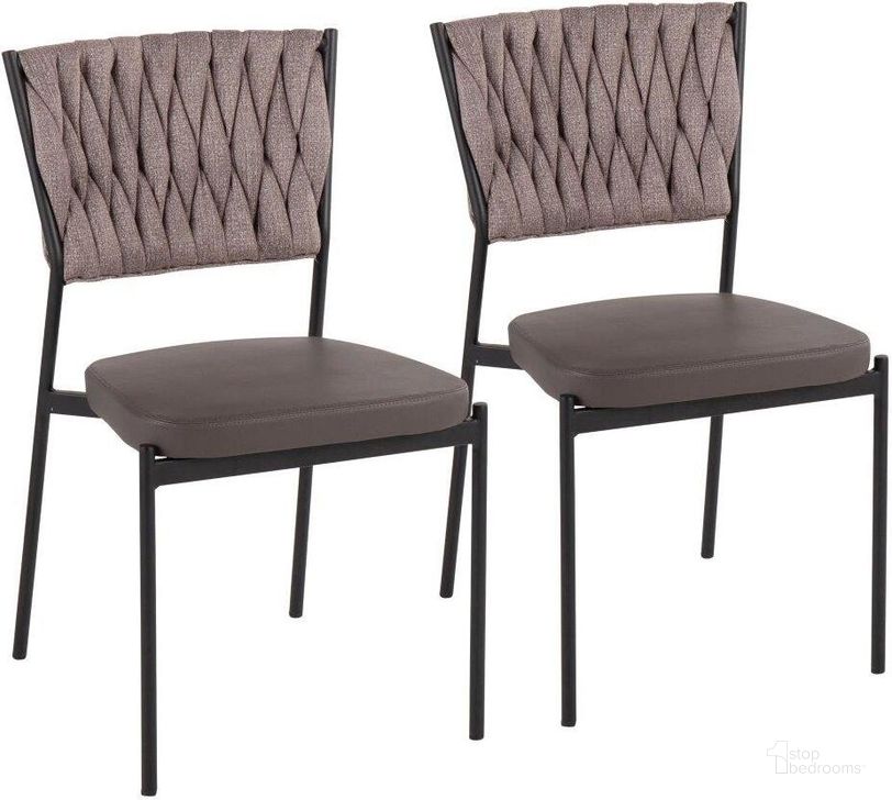 The appearance of Braided Tania Contemporary Chair In Black Metal, Grey Faux Leather, And Light Brown Fabric - Set Of 2 designed by Lumisource in the modern / contemporary interior design. This black piece of furniture  was selected by 1StopBedrooms from Tania Collection to add a touch of cosiness and style into your home. Sku: CH-BRAIDTANIA BKGYLBN2. Material: Polyester. Product Type: Chair. Image1