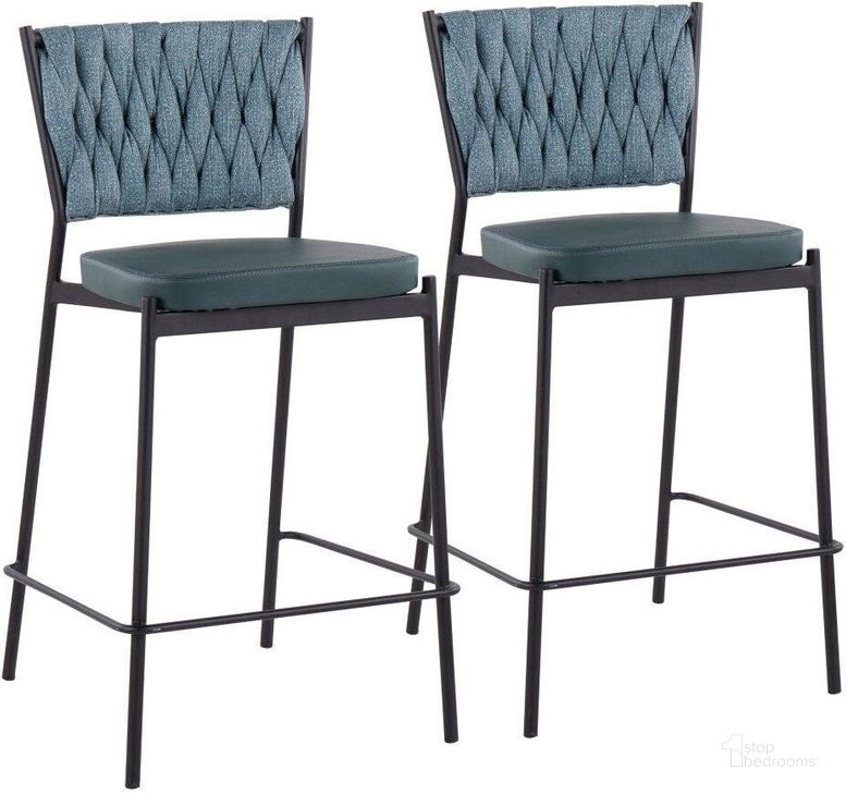 The appearance of Braided Tania Contemporary Counter Stool In Black Metal, Green Faux Leather, And Sea Green Fabric - Set Of 2 designed by Lumisource in the modern / contemporary interior design. This black piece of furniture  was selected by 1StopBedrooms from Tania Collection to add a touch of cosiness and style into your home. Sku: B24-BRAIDTANIA BKGN2. Material: Polyester. Product Type: Barstool. Image1