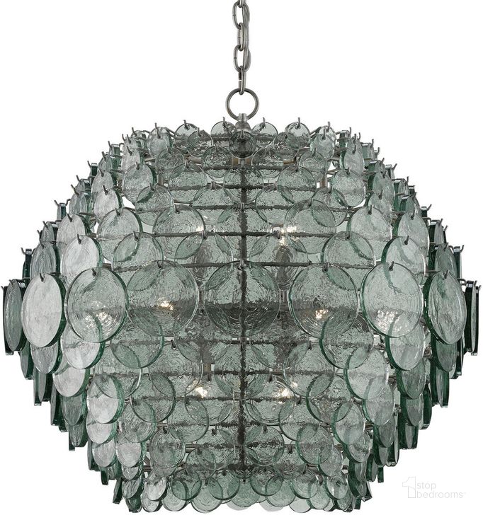 The appearance of Braithwell Recycled Glass Chandelier In Silver designed by Currey & Company in the modern / contemporary interior design. This silver piece of furniture  was selected by 1StopBedrooms from Braithwell Collection to add a touch of cosiness and style into your home. Sku: 9000-0009. Product Type: Chandelier. Material: Iron. Image1