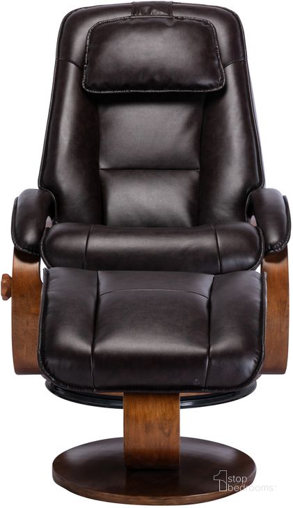 The appearance of Brampton Recliner With Ottoman In Brown designed by Mac Motion Chair in the transitional interior design. This brown piece of furniture  was selected by 1StopBedrooms from Brampton Collection to add a touch of cosiness and style into your home. Sku: M052-099103. Product Type: Reclining Chair. Material: Plywood. Image1