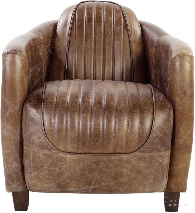 The appearance of Brancaster Retro Brown Leather Chair designed by ACME in the industrial interior design. This brown piece of furniture  was selected by 1StopBedrooms from Brancaster Collection to add a touch of cosiness and style into your home. Sku: 53547. Material: Leather. Product Type: Living Room Chair. Key Features: Nailhead Trim. Image1