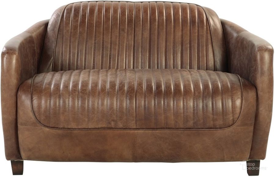 The appearance of Brancaster Retro Brown Leather Loveseat designed by ACME in the industrial interior design. This brown piece of furniture  was selected by 1StopBedrooms from Brancaster Collection to add a touch of cosiness and style into your home. Sku: 53546. Material: Leather. Product Type: Leather Loveseat. Key Features: Nailhead Trim. Image1
