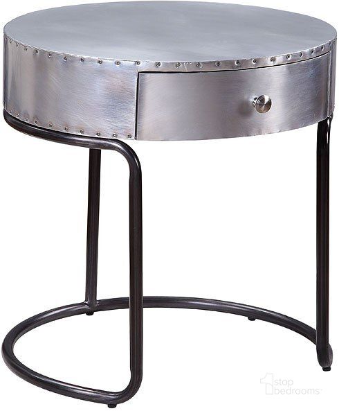 The appearance of Brancaster Round End Table designed by ACME in the industrial interior design. This aluminum piece of furniture  was selected by 1StopBedrooms from Brancaster Collection to add a touch of cosiness and style into your home. Sku: 84882. Material: Aluminum. Product Type: End Table. Image1