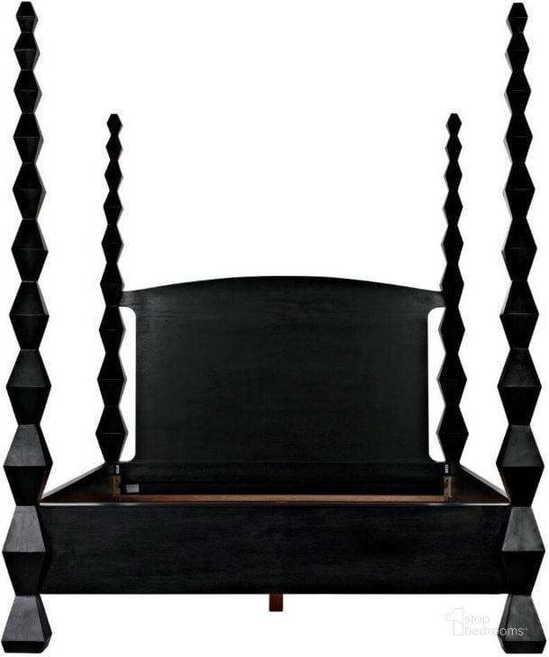 The appearance of Brancusi Eastern King Bed In Hand Rubeastern King Bed Black designed by Noir in the transitional interior design. This black piece of furniture  was selected by 1StopBedrooms from Brancusi Collection to add a touch of cosiness and style into your home. Sku: GBED135EKHB. Bed Type: Poster Bed. Material: Wood. Product Type: Poster Bed. Bed Size: King. Image1