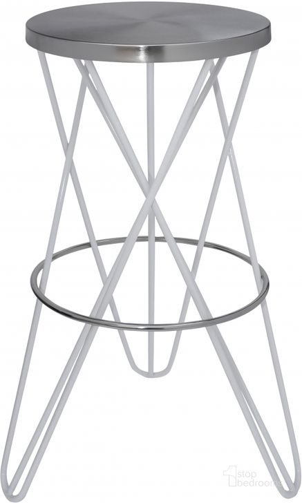 The appearance of Brand White and Silver Barstool 0qb24355853 designed by Furnique in the modern / contemporary interior design. This white piece of furniture  was selected by 1StopBedrooms from Brand Collection to add a touch of cosiness and style into your home. Sku: 948White. Product Type: Barstool. Material: Iron. Image1