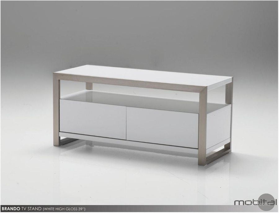 The appearance of Brando High Gloss White and Walnut TV Unit - 39x16x18 designed by Mobital in the modern / contemporary interior design. This gloss white piece of furniture  was selected by 1StopBedrooms from Brando Collection to add a touch of cosiness and style into your home. Sku: WTV-BRAN-WHIT-39IN. Product Type: TV Stands and TV Console. Image1