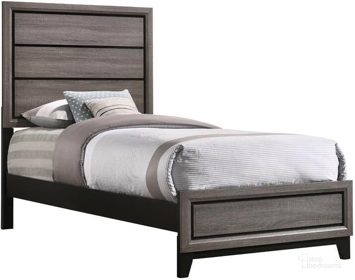The appearance of Brandon Grey Oak Twin Panel Bed designed by Coaster in the transitional interior design. This brown piece of furniture  was selected by 1StopBedrooms from Watson Collection to add a touch of cosiness and style into your home. Sku: 212421TB1;212421TB2. Bed Type: Panel Bed. Material: Wood. Product Type: Panel Bed. Bed Size: Twin. Image1