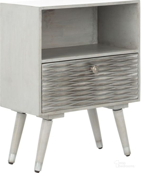 The appearance of Brandy Gray Walnut 1 Drawer Textured Nightstand designed by Safavieh in the modern / contemporary interior design. This gray walnut piece of furniture  was selected by 1StopBedrooms from Brandy Collection to add a touch of cosiness and style into your home. Sku: NST5301A. Material: Wood. Product Type: Nightstand. Image1