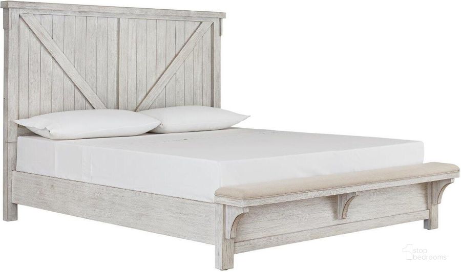 The appearance of Brashland White California King Panel Bed designed by Signature Design by Ashley in the rustic / southwestern interior design. This white piece of furniture  was selected by 1StopBedrooms from Brashland Collection to add a touch of cosiness and style into your home. Sku: B740-156;B740-158;B740-94. Bed Type: Panel Bed. Material: Fabric. Product Type: Panel Bed. Bed Size: California King. Image1