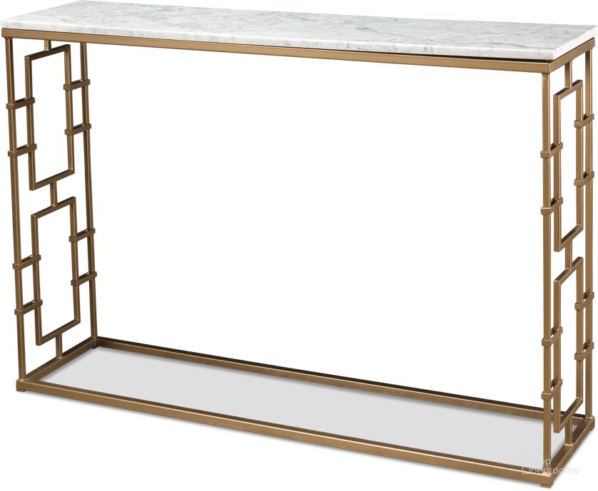 The appearance of Brass Gate White Marble Console Table designed by Sarreid in the transitional interior design. This white piece of furniture  was selected by 1StopBedrooms from Brass Gate Collection to add a touch of cosiness and style into your home. Sku: 53134. Product Type: Console Table. Image1