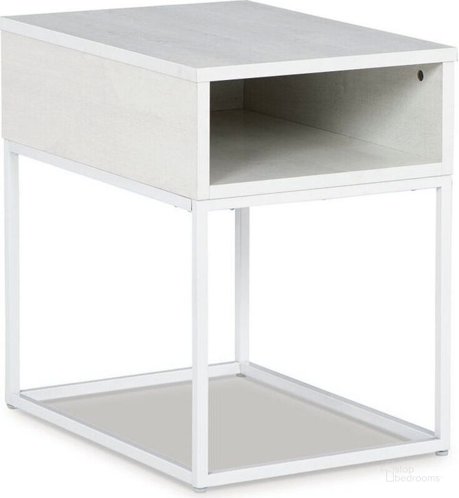 The appearance of Braston White End Table designed by Atelier Home in the modern / contemporary interior design. This white piece of furniture  was selected by 1StopBedrooms from Braston Collection to add a touch of cosiness and style into your home. Sku: T162-3. Product Type: End Table. Material: Melamine. Image1