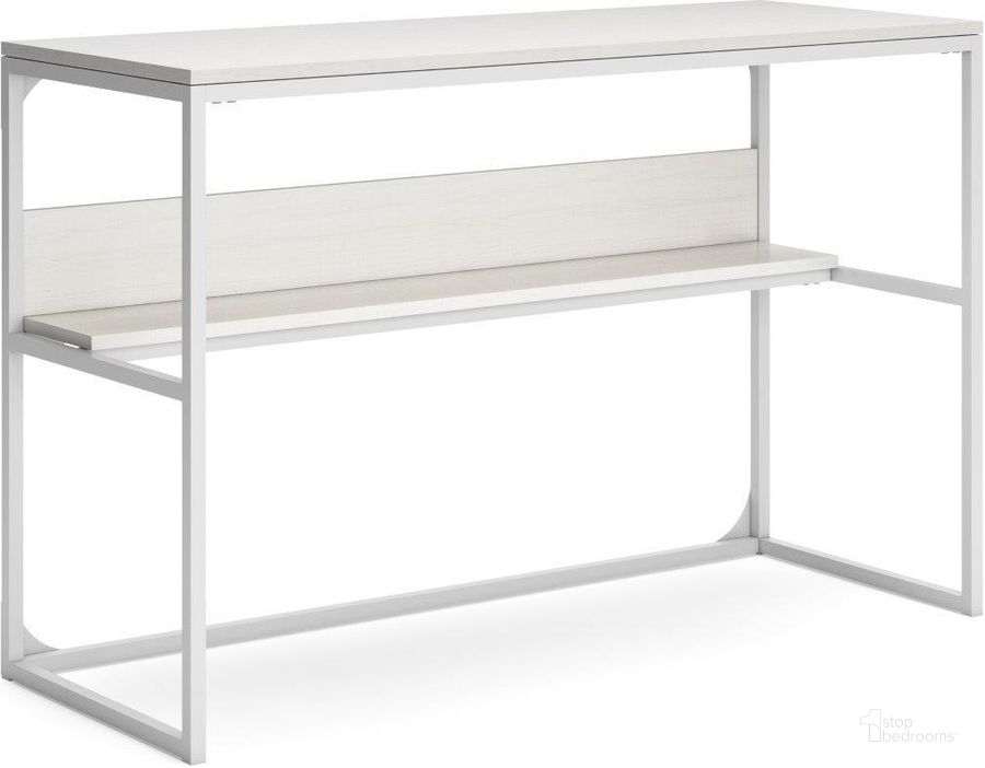 The appearance of Braston White Home Office Desk & Hutch 0qd24494873 designed by Atelier Home in the modern / contemporary interior design. This white piece of furniture  was selected by 1StopBedrooms from Braston Collection to add a touch of cosiness and style into your home. Sku: H162-14. Material: Metal. Product Type: Home Office Desk. Image1