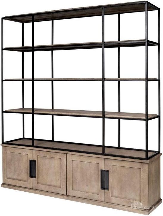 The appearance of Braxton I Light Brown Wood And Iron Three Shelf Shelving Unit designed by Mercana in the modern / contemporary interior design. This black and brown piece of furniture  was selected by 1StopBedrooms from Braxton Collection to add a touch of cosiness and style into your home. Sku: 68202-AB. Material: Wood. Product Type: Bookcase. Image1