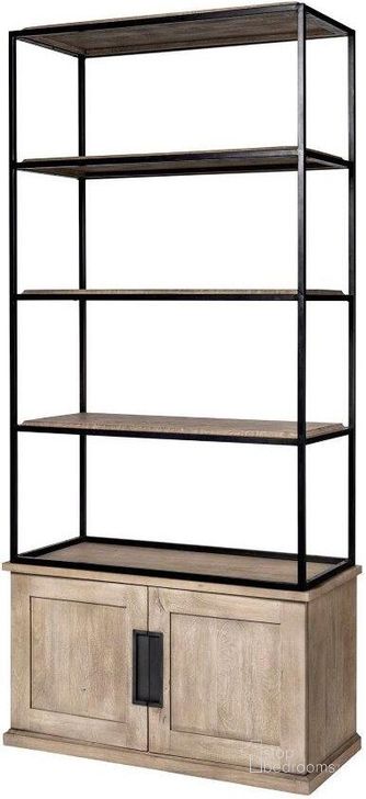 The appearance of Braxton Ii Light Brown Wood And Iron Three Shelf Shelving Unit designed by Mercana in the modern / contemporary interior design. This black and brown piece of furniture  was selected by 1StopBedrooms from Braxton Collection to add a touch of cosiness and style into your home. Sku: 68203-AB. Material: Wood. Product Type: Bookcase. Image1