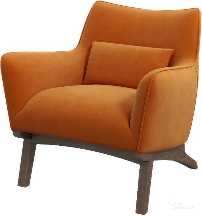 The appearance of Brayden Burnt Orange Velvet Lounge Chair designed by Ashcroft Furniture in the transitional interior design. This orange piece of furniture  was selected by 1StopBedrooms from Brayden Collection to add a touch of cosiness and style into your home. Sku: AFC00294. Material: Wood. Product Type: Lounge Chair. Image1