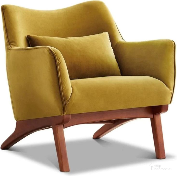 The appearance of Brayden Gold Velvet Lounge Chair designed by Ashcroft Furniture in the transitional interior design. This gold piece of furniture  was selected by 1StopBedrooms from Brayden Collection to add a touch of cosiness and style into your home. Sku: AFC01228. Material: Wood. Product Type: Lounge Chair. Image1