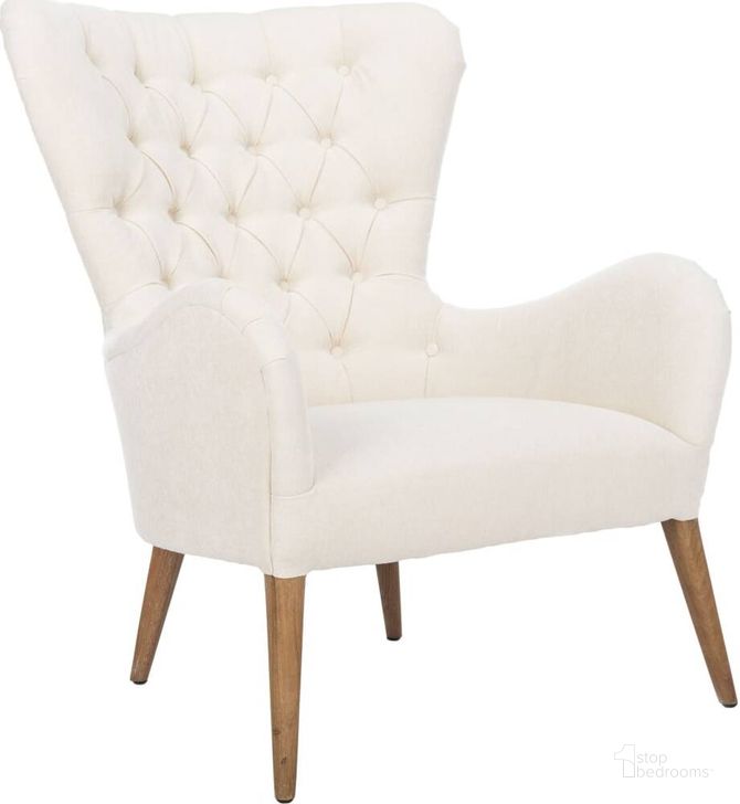 The appearance of Brayden Contemporary Wingback Chair In Off White designed by Safavieh Couture in the modern / contemporary interior design. This off white piece of furniture  was selected by 1StopBedrooms from Brayden Collection to add a touch of cosiness and style into your home. Sku: SFV5013A. Material: Wood. Product Type: Accent Chair. Image1