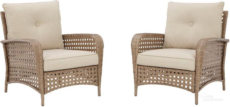 The appearance of Braylee Driftwood Outdoor Lounge Chair Set of 2 designed by Signature Design by Ashley in the transitional interior design. This driftwood piece of furniture  was selected by 1StopBedrooms from Braylee Collection to add a touch of cosiness and style into your home. Sku: P345-820. Product Type: Outdoor Chair. Image1