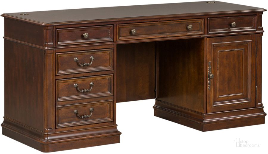 The appearance of Brayton Manor Jr Drawer Executive Credenza designed by Liberty in the traditional interior design. This brown piece of furniture  was selected by 1StopBedrooms from Brayton Manor Collection to add a touch of cosiness and style into your home. Sku: 273-HO120T;273-HO120B. Material: Wood. Product Type: Credenza. Image1