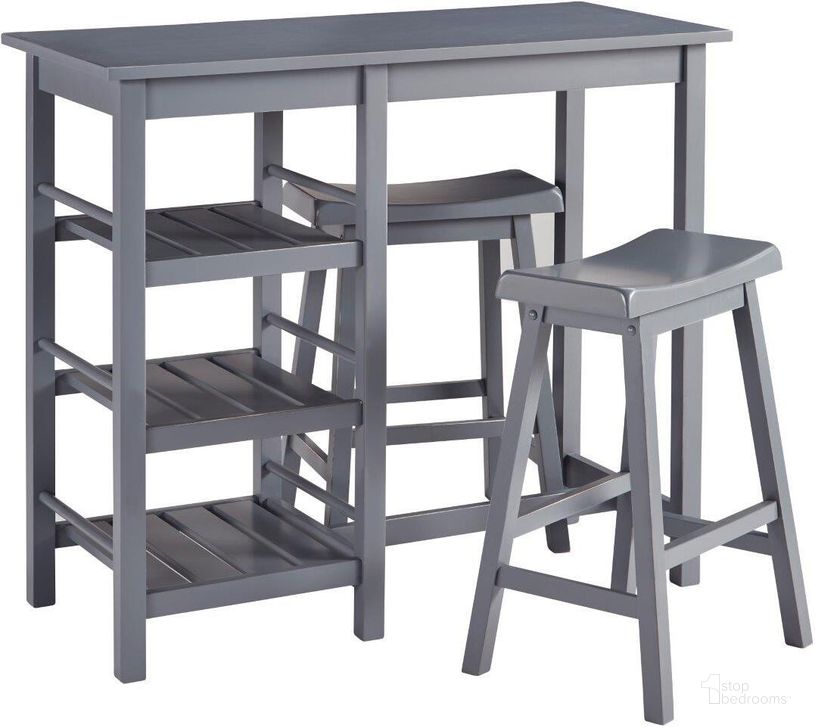 The appearance of Breakfast Club Counter Table With 2 Stools In Gray designed by Progressive Furniture in the transitional interior design. This gray piece of furniture  was selected by 1StopBedrooms from Breakfast Club Collection to add a touch of cosiness and style into your home. Sku: A211-53G. Product Type: Dining Room Set. Material: Rubberwood. Image1