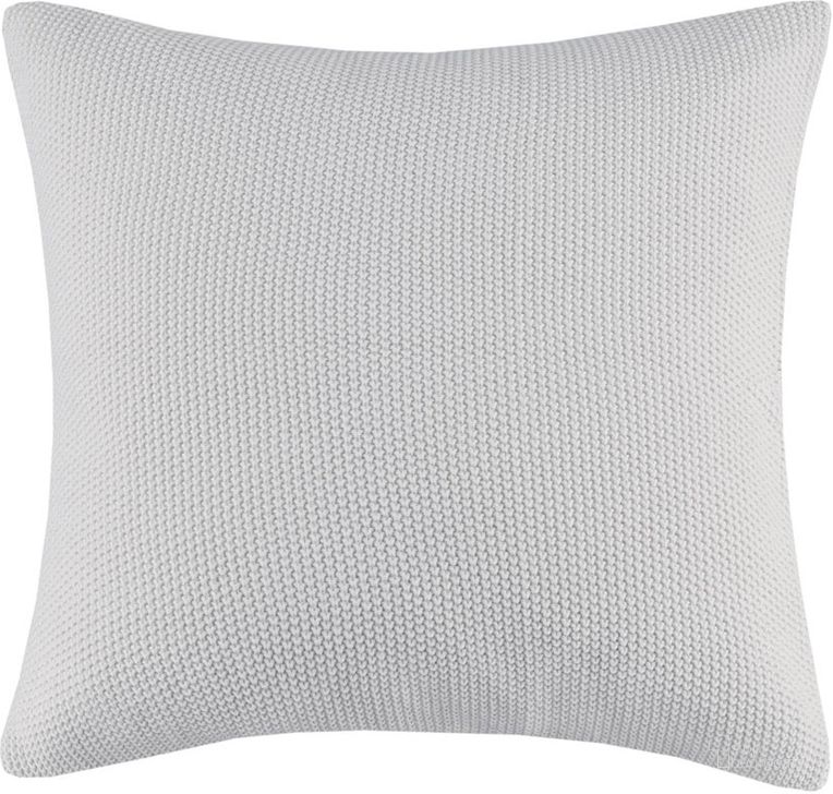 The appearance of Bree Acrylic Knitted Euro Pillow Cover In Grey designed by Olliix in the transitional interior design. This grey piece of furniture  was selected by 1StopBedrooms from Bree Knit Collection to add a touch of cosiness and style into your home. Sku: II30-1140. Material: Cotton. Product Type: Pillow Cover. Image1